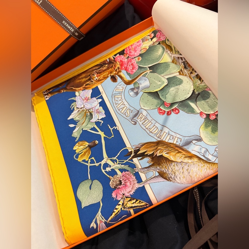 EXTREMELY RARE HERMES Faune et Flore du Texas forever scarf 90 COLLECTOR PIECE - Picture 5 of 10